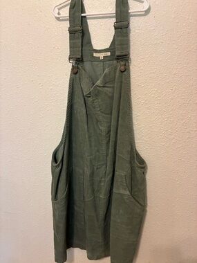 Copper Key Corduroy Overall Dress in Sage